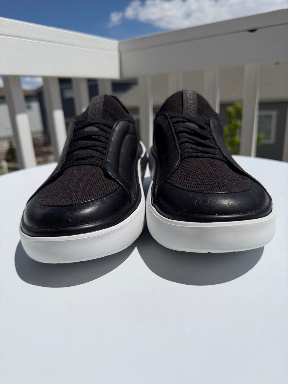 OOFOS Club+ Leather Slip-On Sneakers In Black/White-Sz 10 - Picture 6 of 14